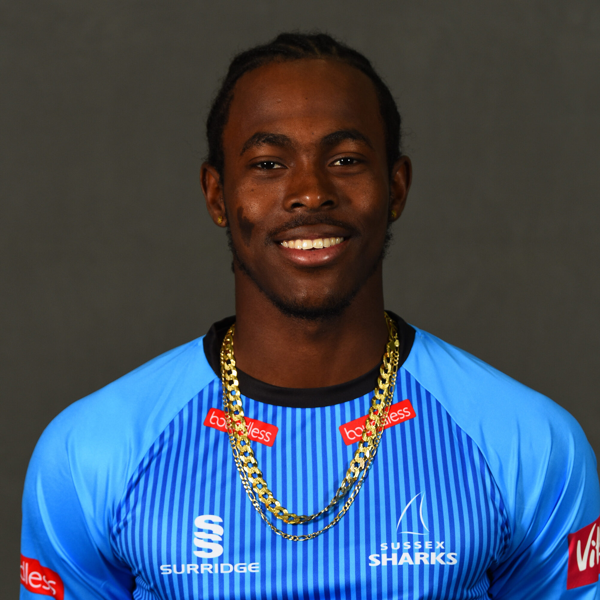 HOVE, ENGLAND - MARCH 28:  Jofra Archer of Sussex poses for a portrait in the Vitality Blast T20 kit during a Sussex CCC photocall at The 1st Central County Ground on March 28, 2018 in Hove, England.  (Photo by Mike Hewitt/Getty Images)